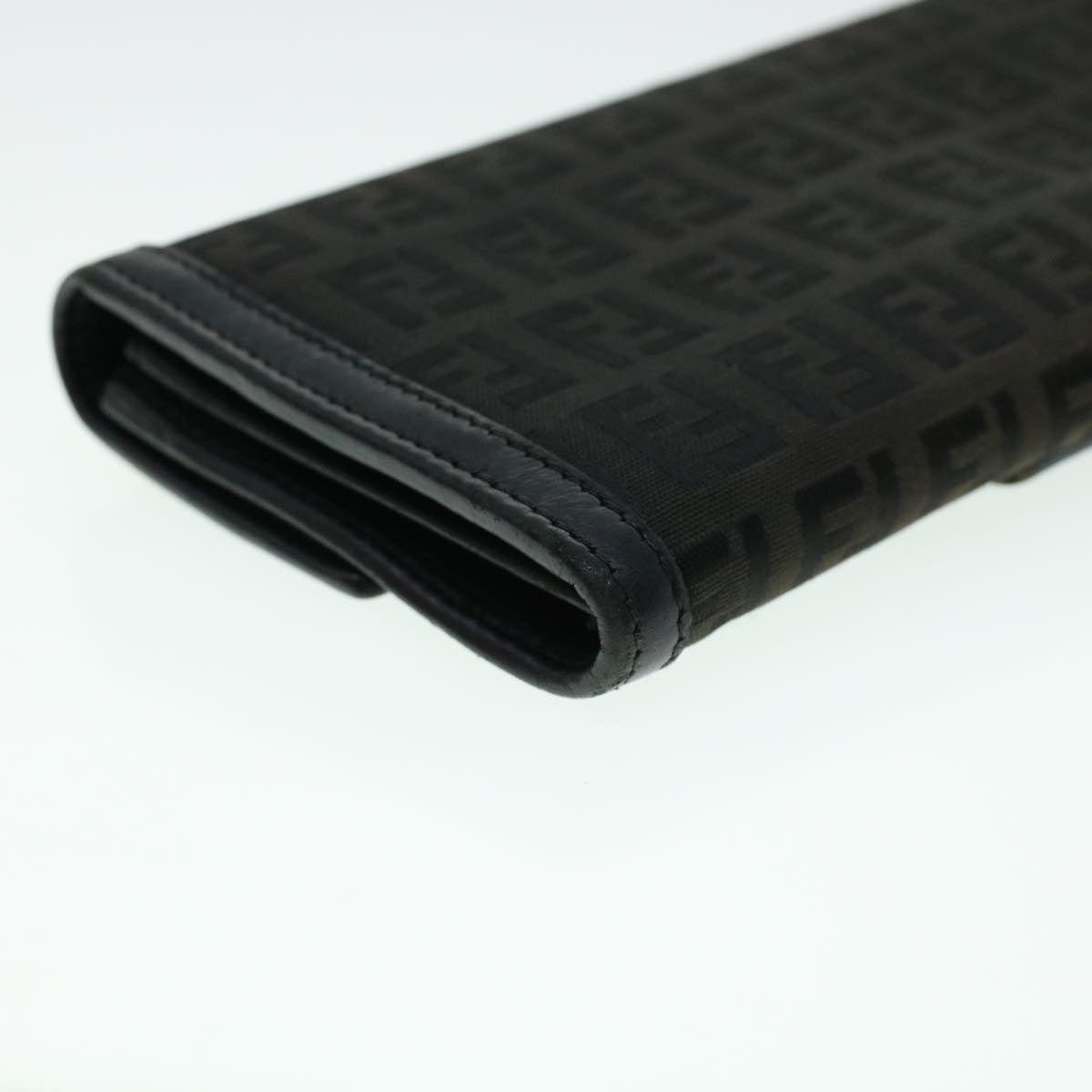 FENDI Zucchino Canvas Long Wallet Nylon Black Auth 41768