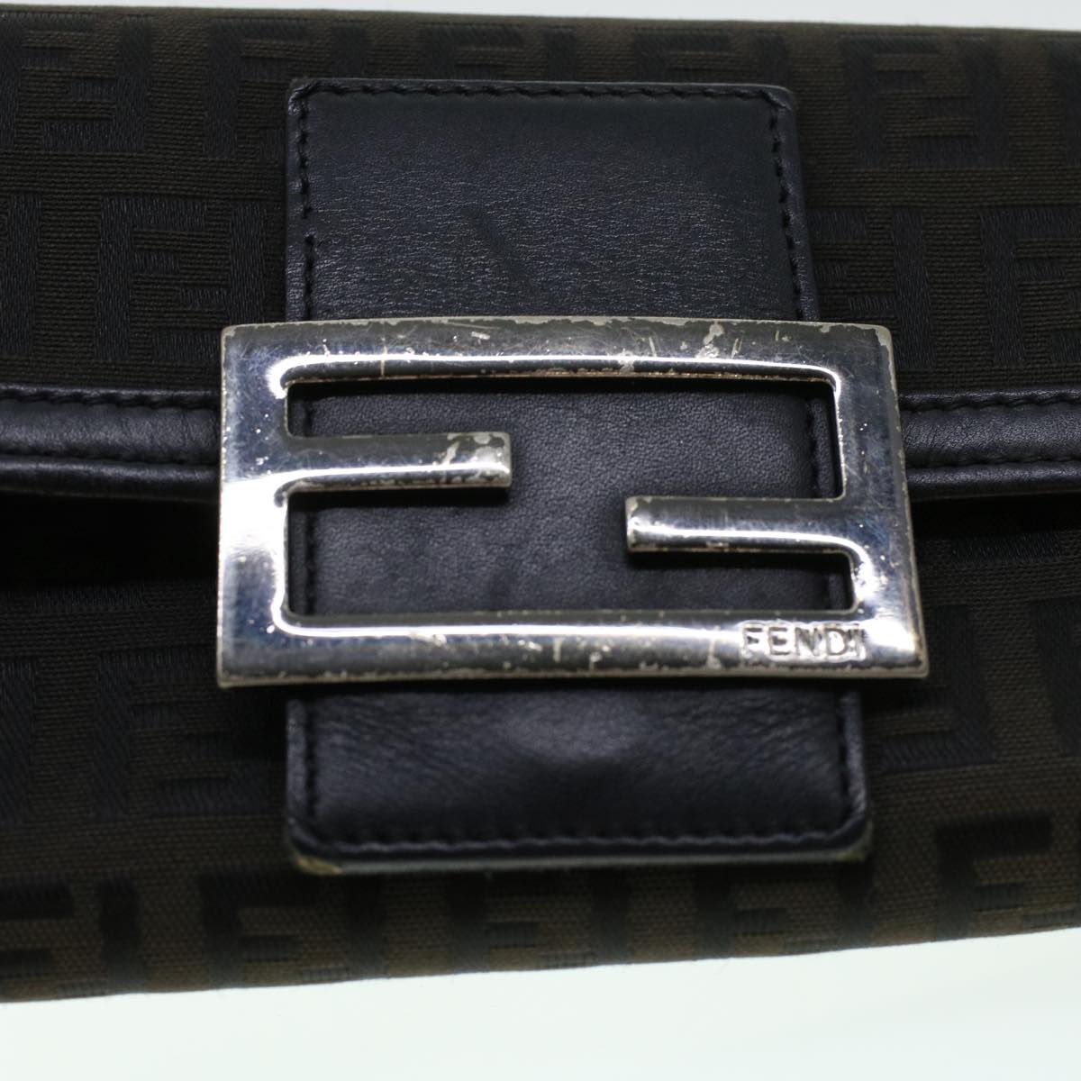 FENDI Zucchino Canvas Long Wallet Nylon Black Auth 41768