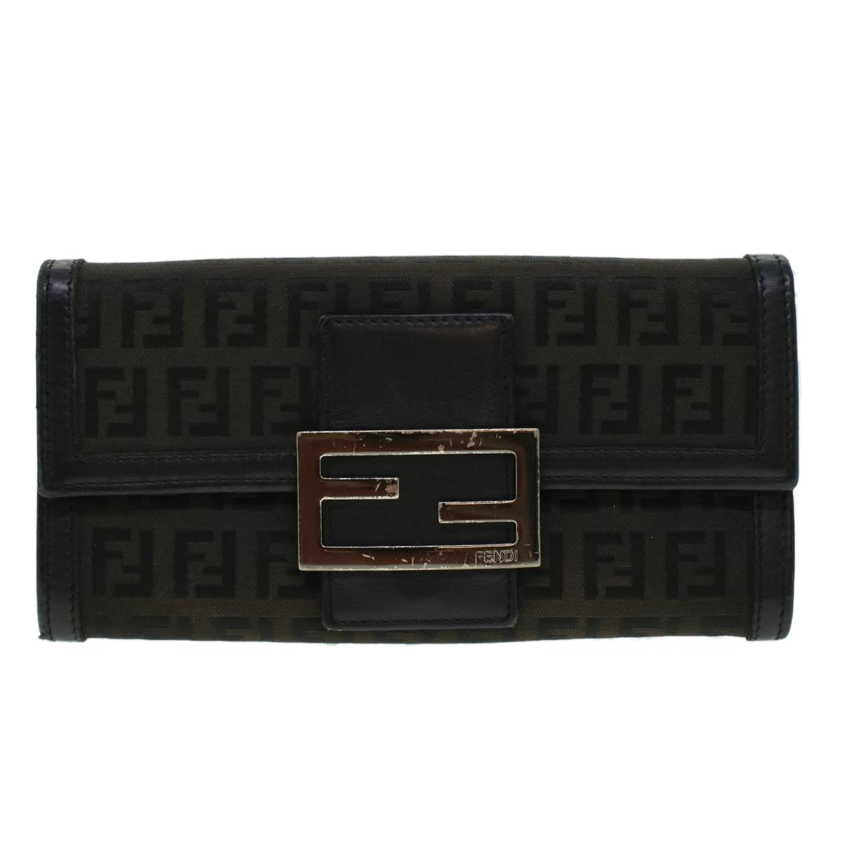 FENDI Zucchino Canvas Long Wallet Nylon Black Auth 41768