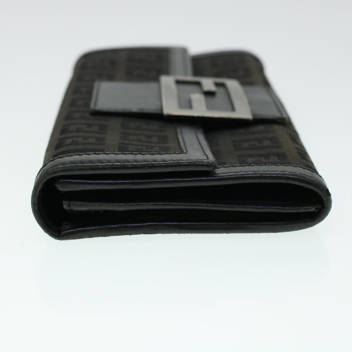 FENDI Zucchino Canvas Long Wallet Nylon Black Auth 41768