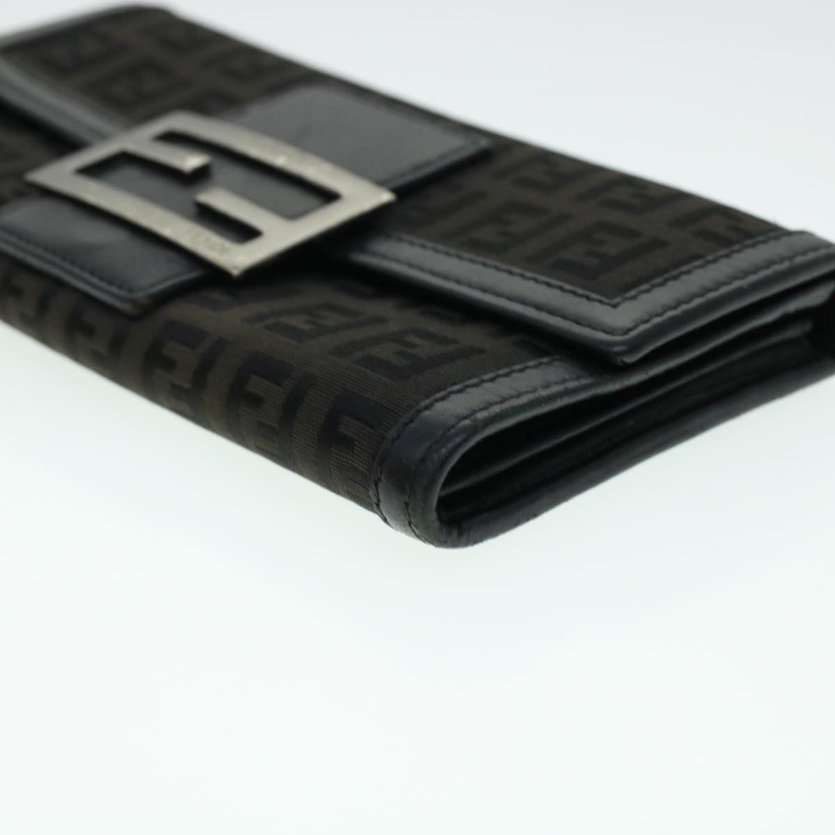 FENDI Zucchino Canvas Long Wallet Nylon Black Auth 41768