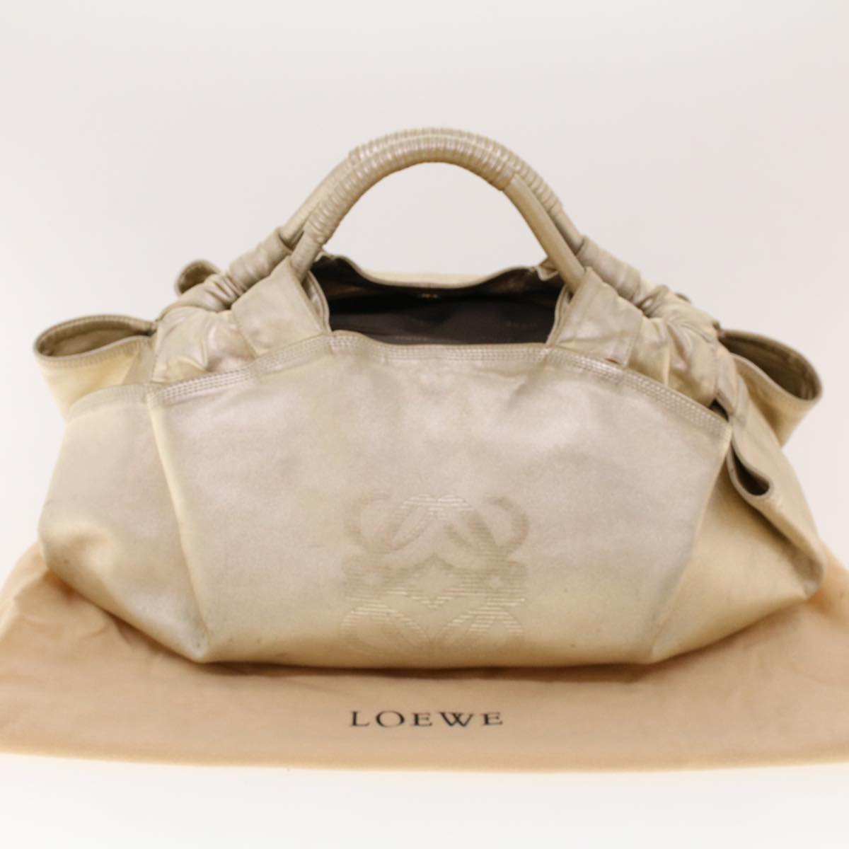 LOEWE Hand Bag Leather Gold Auth 41802