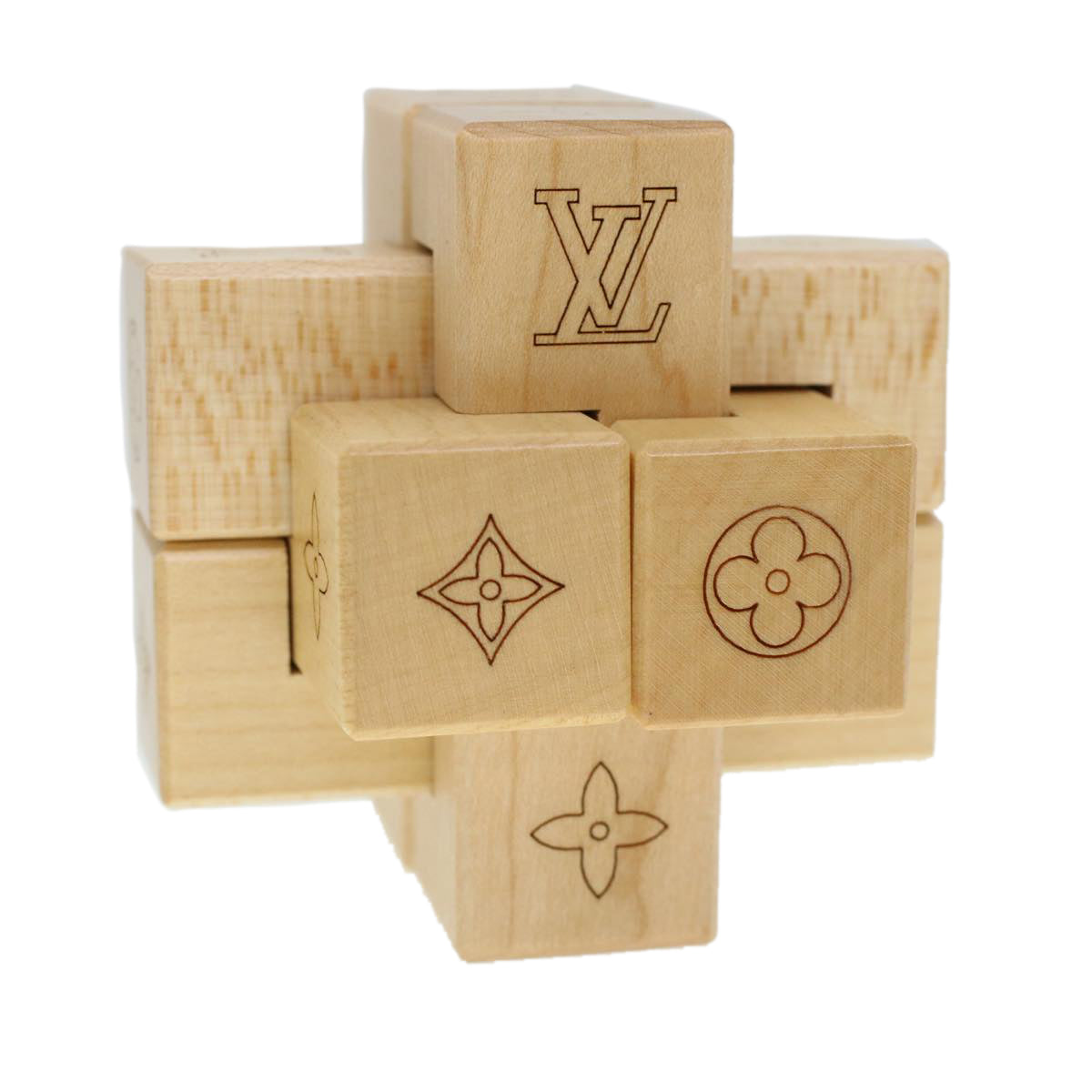 LOUIS VUITTON Puteki Wooden Puzzle Building Blocks Wood Beige LV Auth 41896A