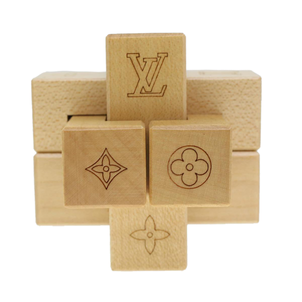 LOUIS VUITTON Puteki Wooden Puzzle Building Blocks Wood Beige LV Auth 41896A