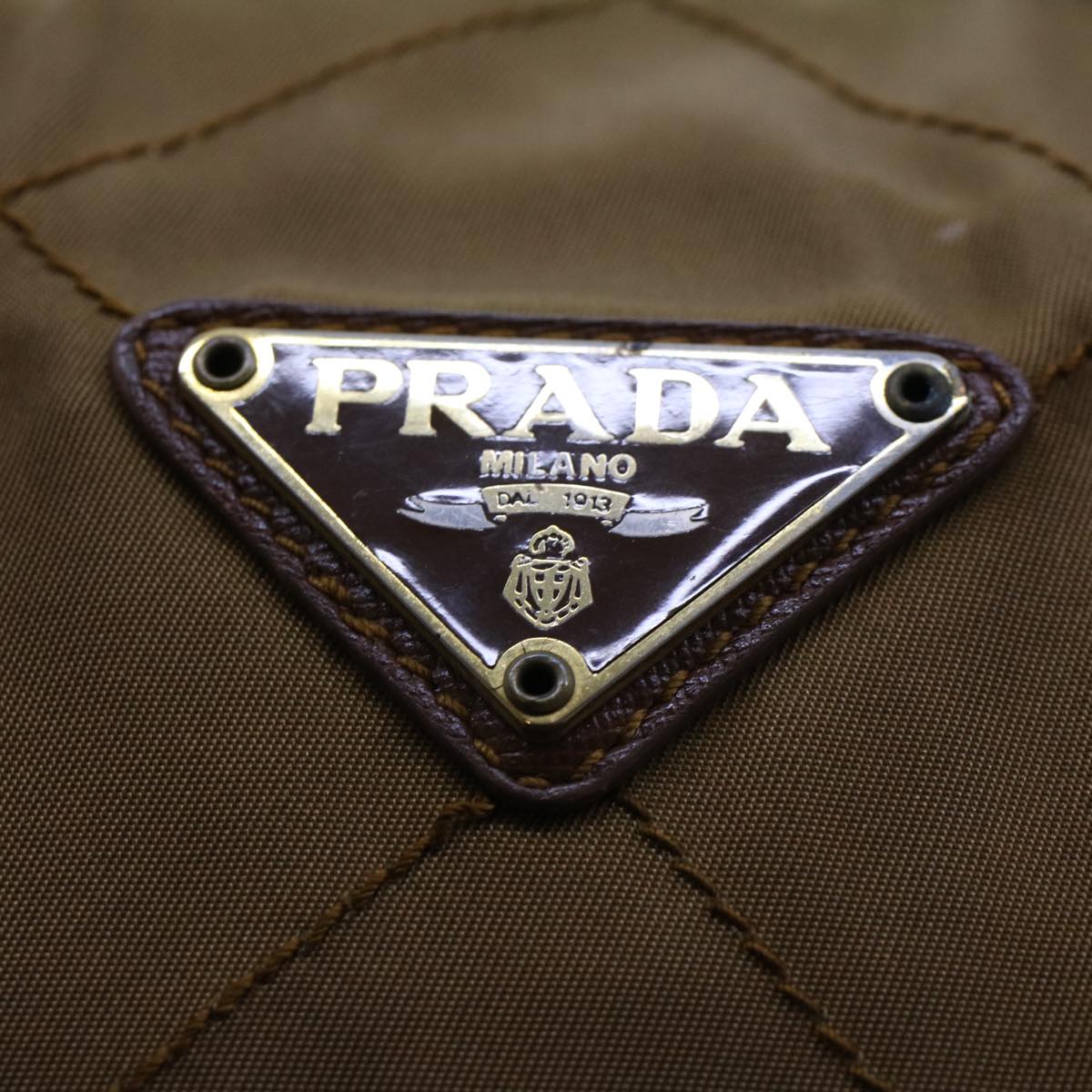 PRADA Chain Boston Bag Nylon Brown Auth 41950