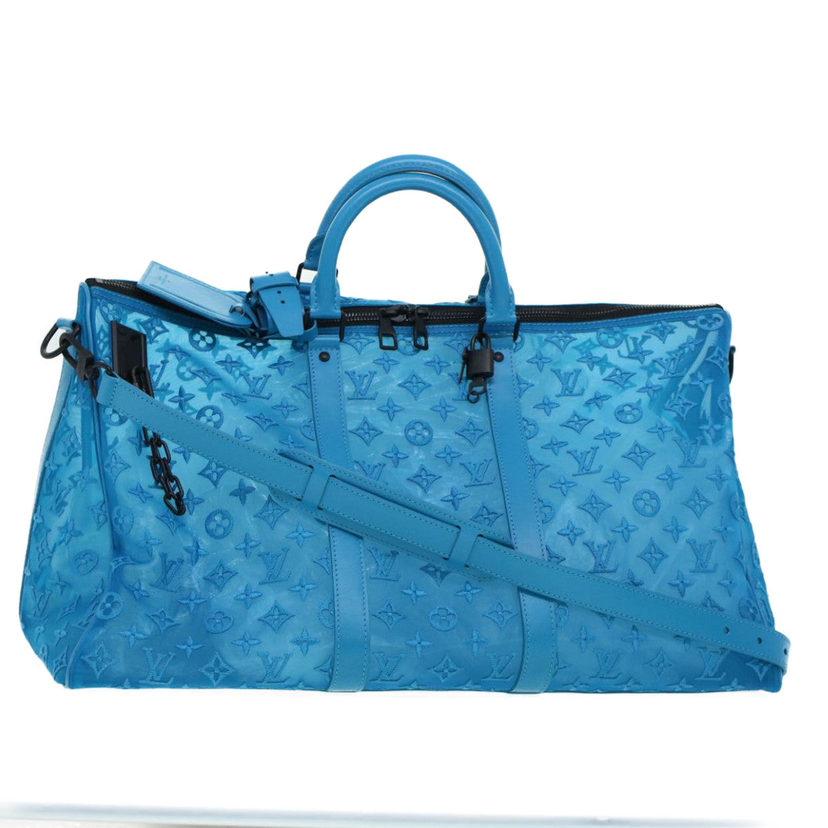 LOUIS VUITTON Mesh Keepall Triangle 50 Boston Bag Turquoise Blue M45048 42050A