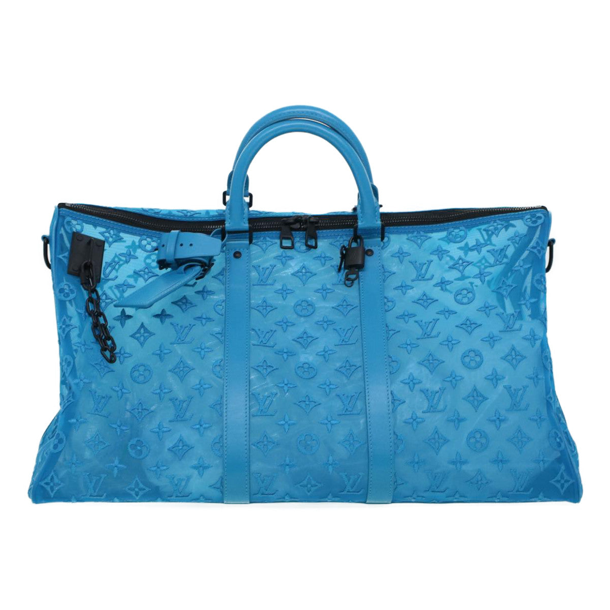 LOUIS VUITTON Mesh Keepall Triangle 50 Boston Bag Turquoise Blue M45048 42050A