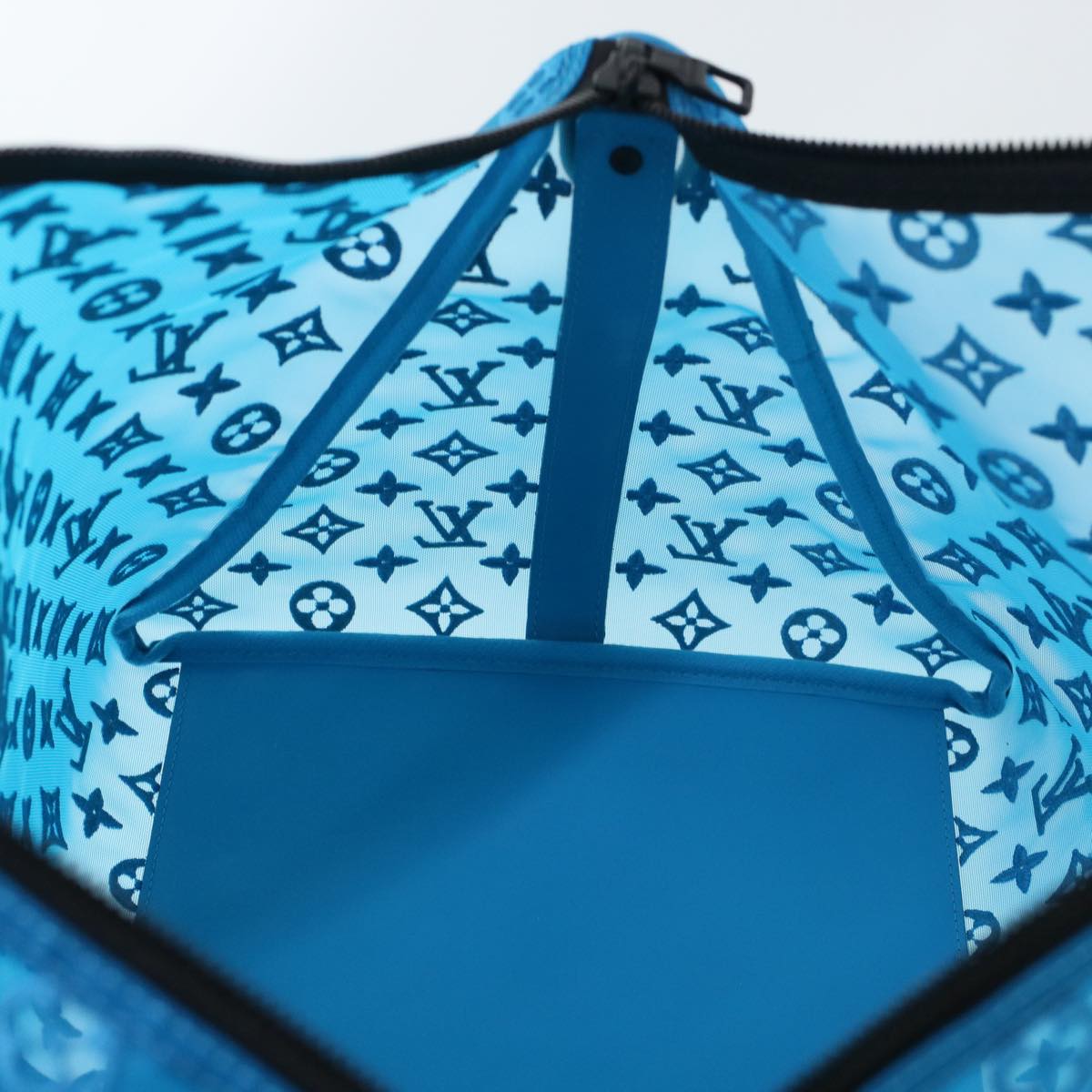 LOUIS VUITTON Mesh Keepall Triangle 50 Boston Bag Turquoise Blue M45048 42050A