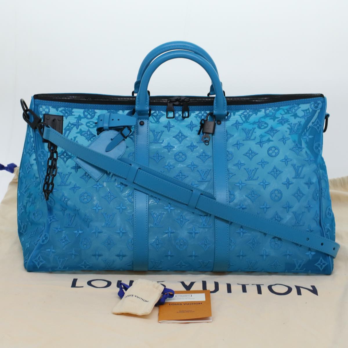 LOUIS VUITTON Mesh Keepall Triangle 50 Boston Bag Turquoise Blue M45048 42050A