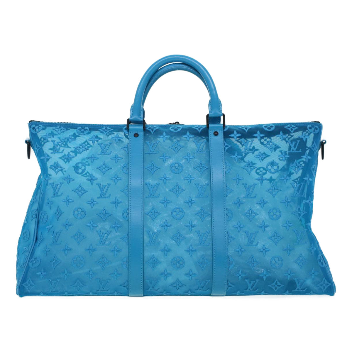 LOUIS VUITTON Mesh Keepall Triangle 50 Boston Bag Turquoise Blue M45048 42050A - 0