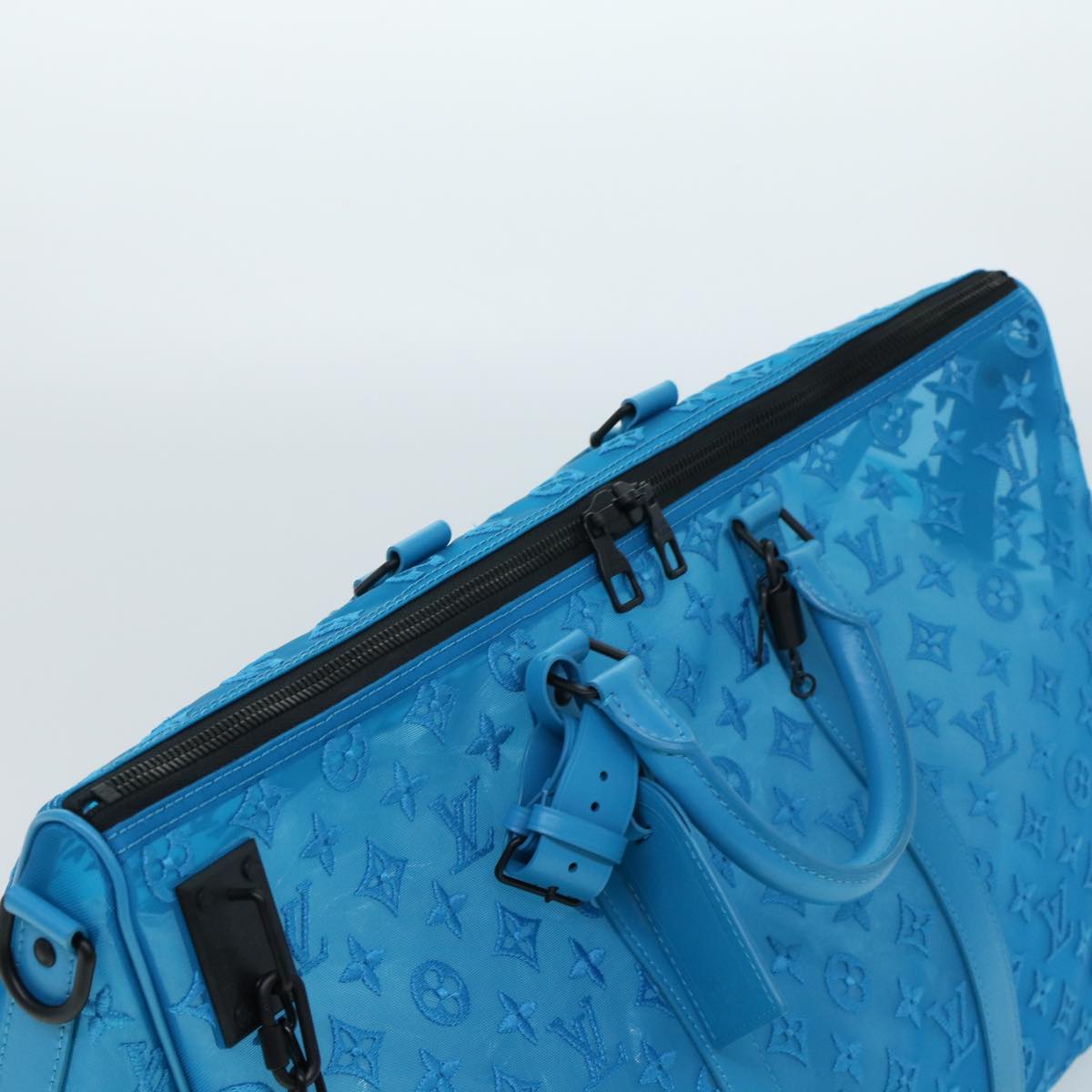 LOUIS VUITTON Mesh Keepall Triangle 50 Boston Bag Turquoise Blue M45048 42050A