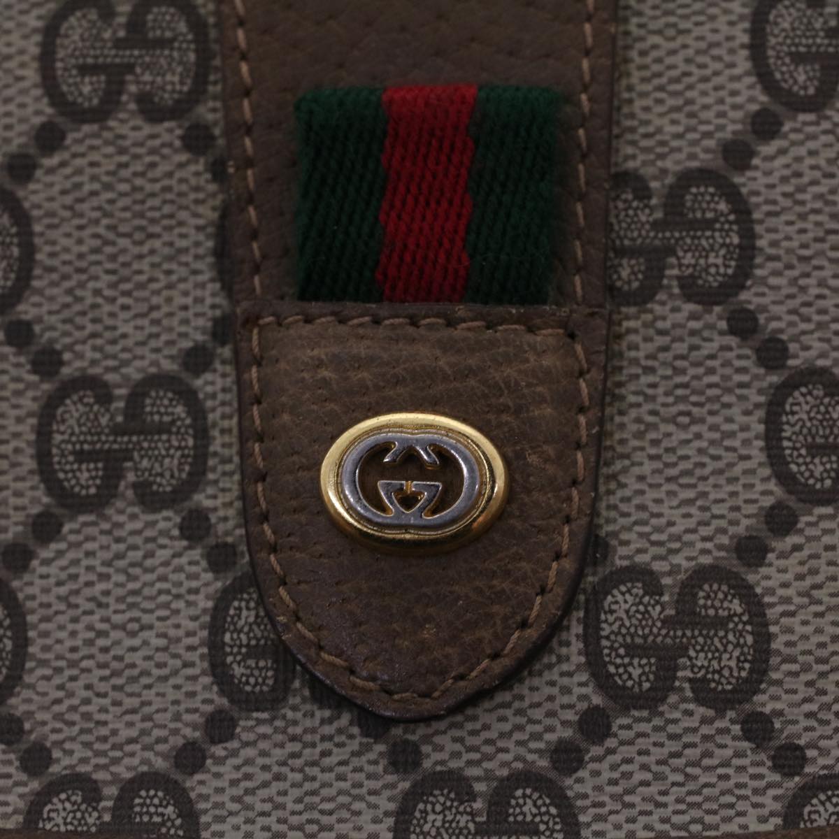 GUCCI GG Canvas Web Sherry Line Clutch Bag PVC Leather Beige Green Auth 42088