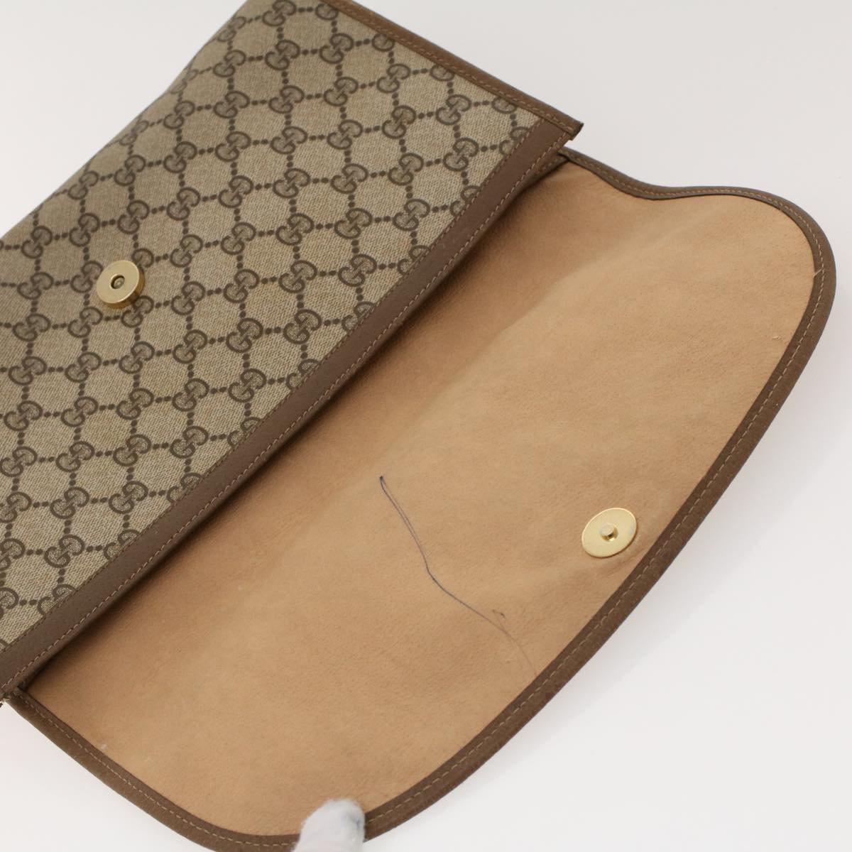 GUCCI GG Canvas Web Sherry Line Clutch Bag PVC Leather Beige Green Auth 42088