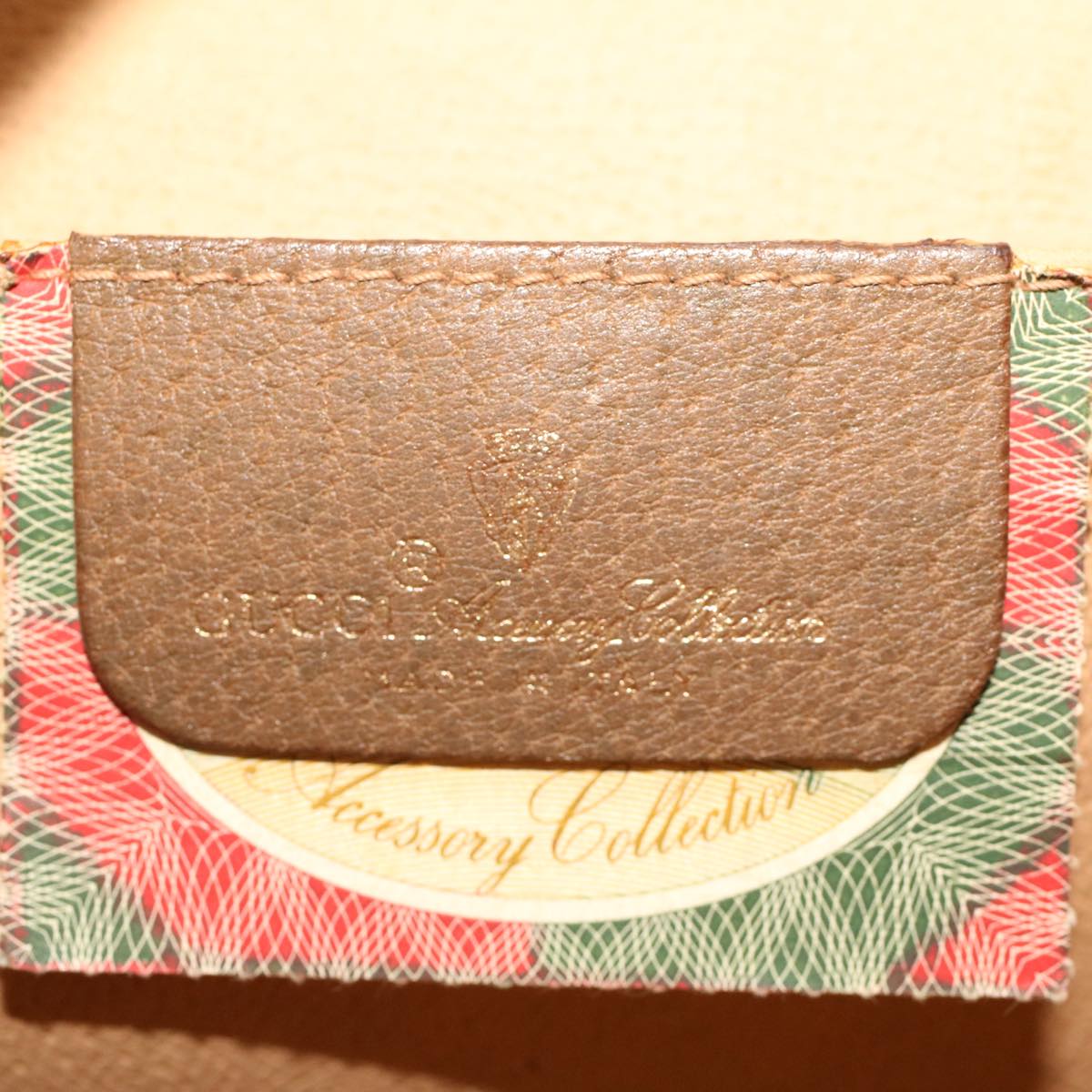 GUCCI GG Canvas Web Sherry Line Clutch Bag PVC Leather Beige Green Auth 42088