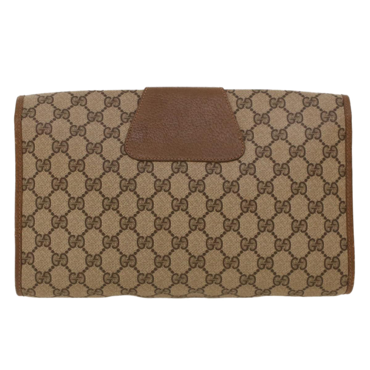 GUCCI GG Canvas Web Sherry Line Clutch Bag PVC Leather Beige Green Auth 42088