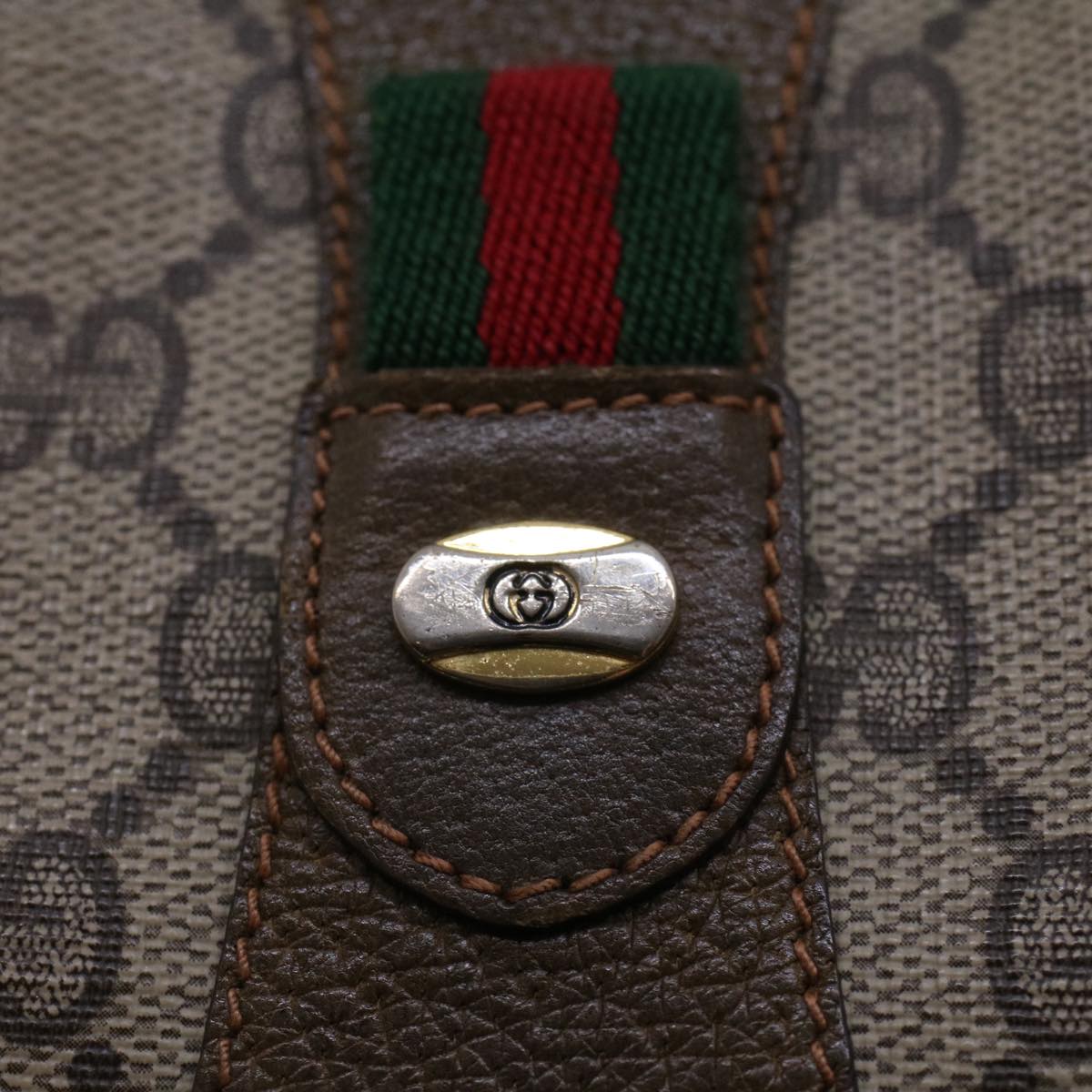 GUCCI GG Canvas Web Sherry Line Clutch Bag Beige Red Green 8901034 Auth 42098