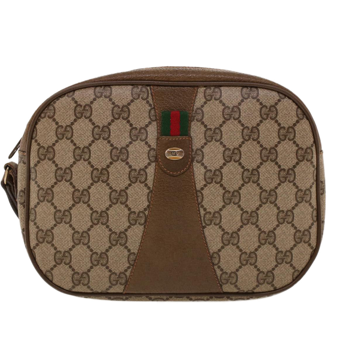 GUCCI GG Canvas Web Sherry Line Clutch Bag Beige Red Green 8901034 Auth 42098