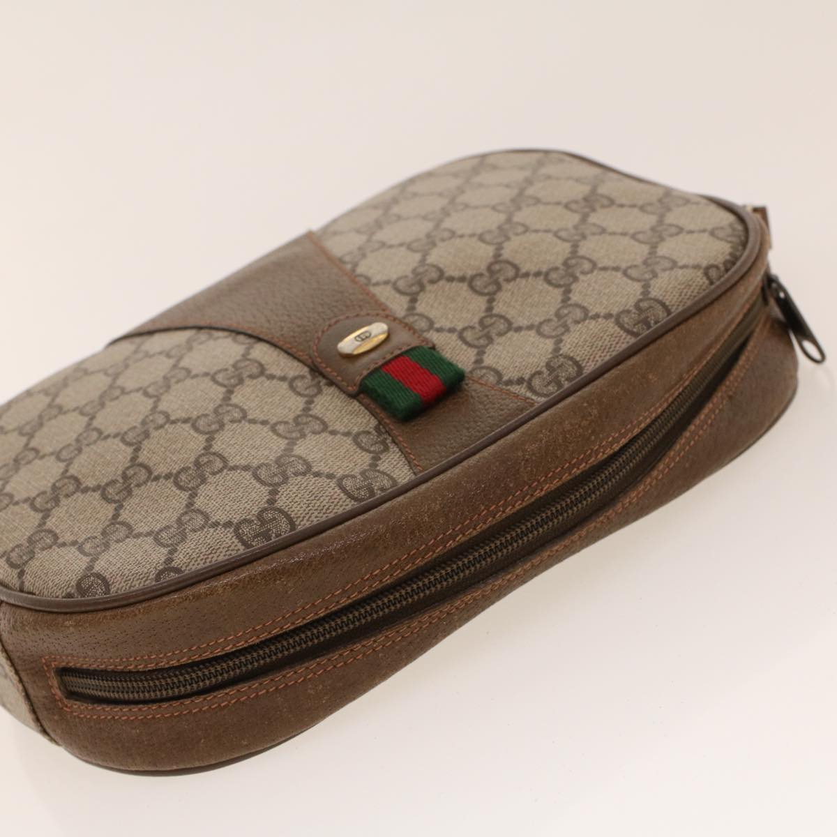 GUCCI GG Canvas Web Sherry Line Clutch Bag Beige Red Green 8901034 Auth 42098