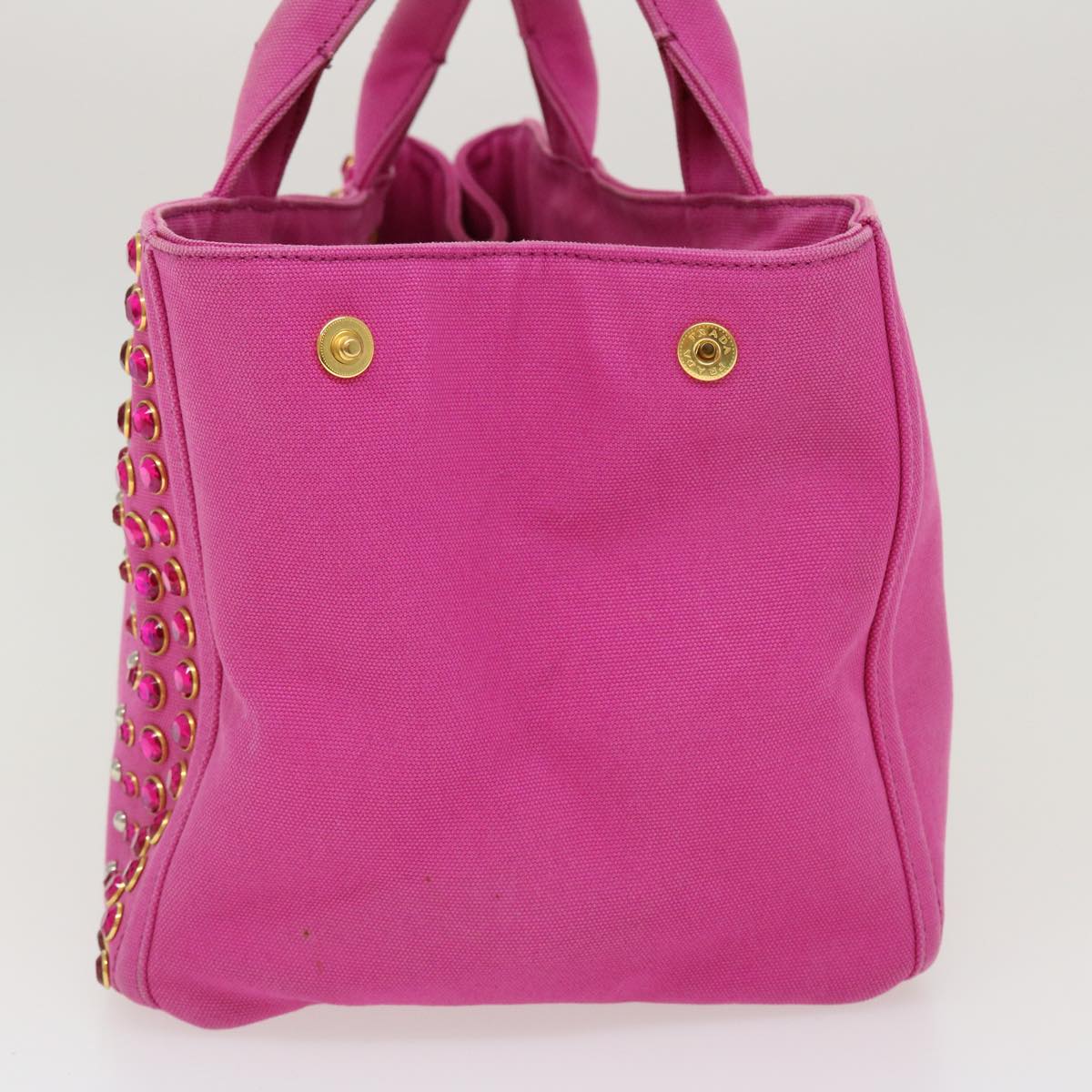 PRADA Bijoux Kanapa MM Hand Bag Canvas Pink Auth 42105