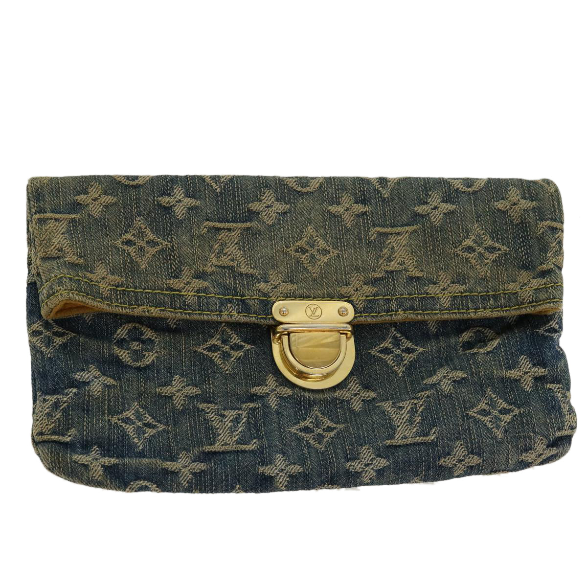 LOUIS VUITTON Monogram Denim Pochette Platt Clutch Bag Blue M95007 LV Auth 42129