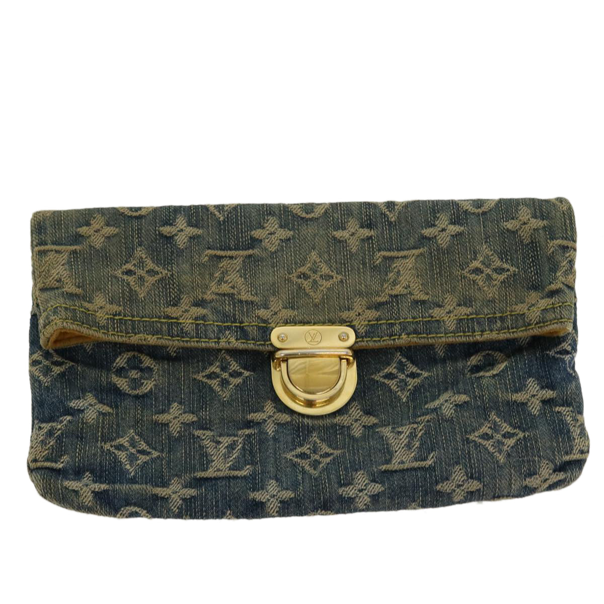 LOUIS VUITTON Monogram Denim Pochette Platt Clutch Bag Blue M95007 LV Auth 42129