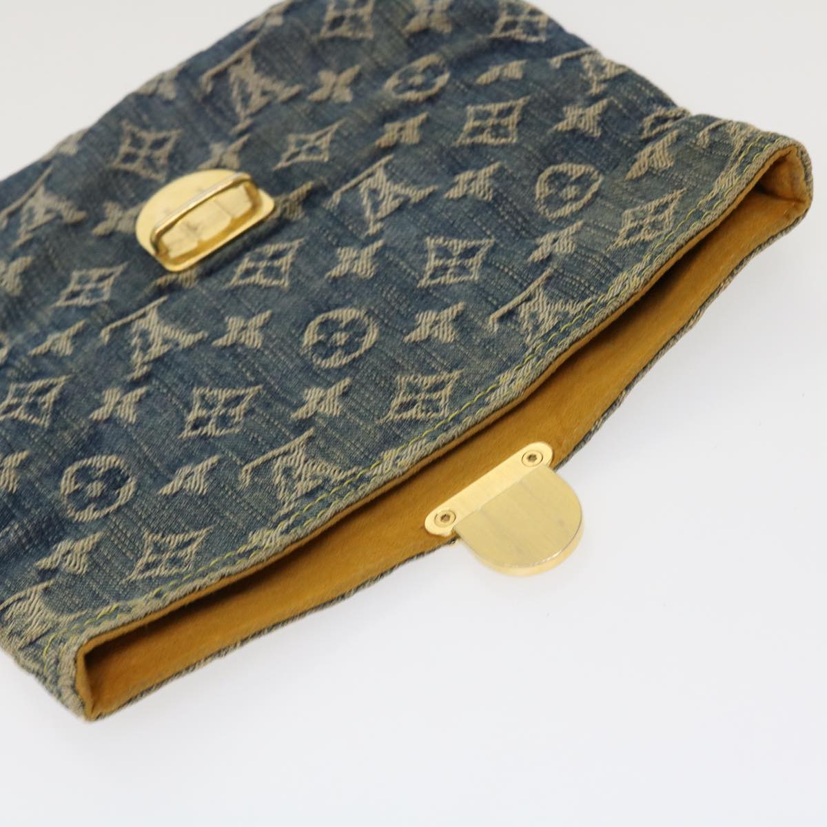 LOUIS VUITTON Monogram Denim Pochette Platt Clutch Bag Blue M95007 LV Auth 42129