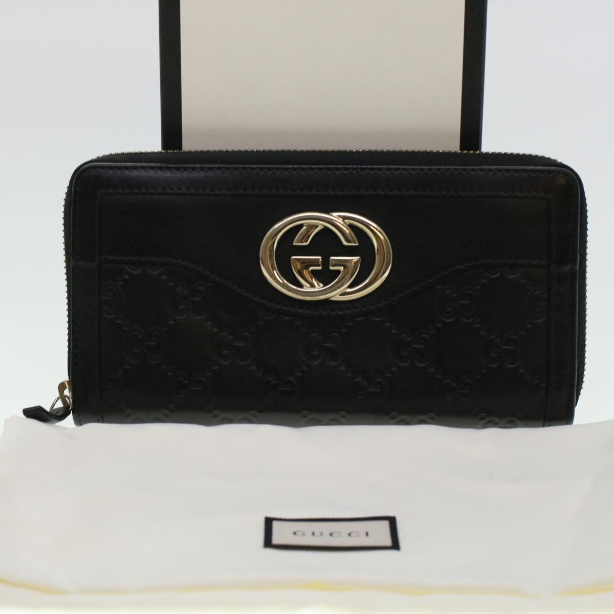 GUCCI GG Canvas Guccissima Long Wallet Black 291132 Auth 42180