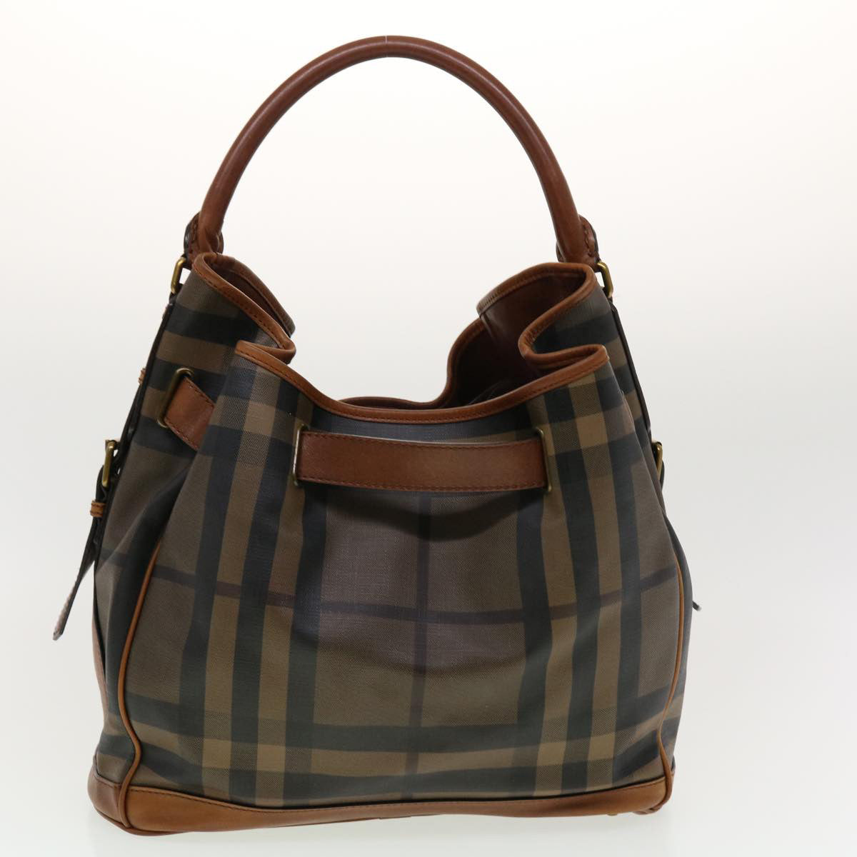 BURBERRY Nova Check Tote Bag PVC Leather Brown Black Auth 42188 - 0