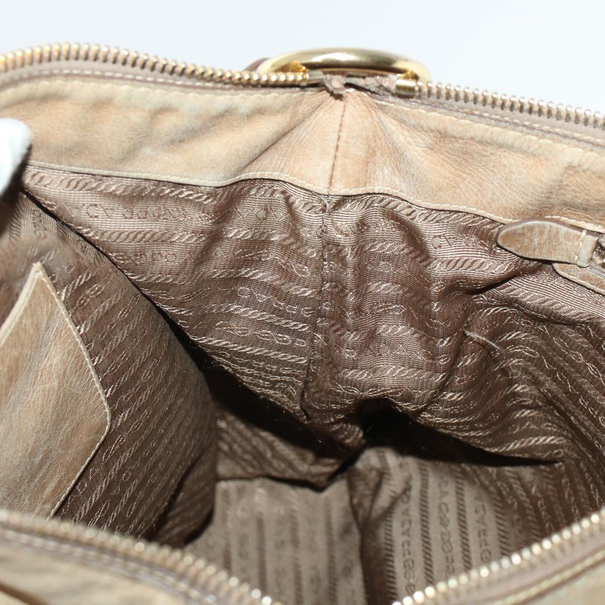 PRADA Shoulder Bag Leather Beige Auth 42190