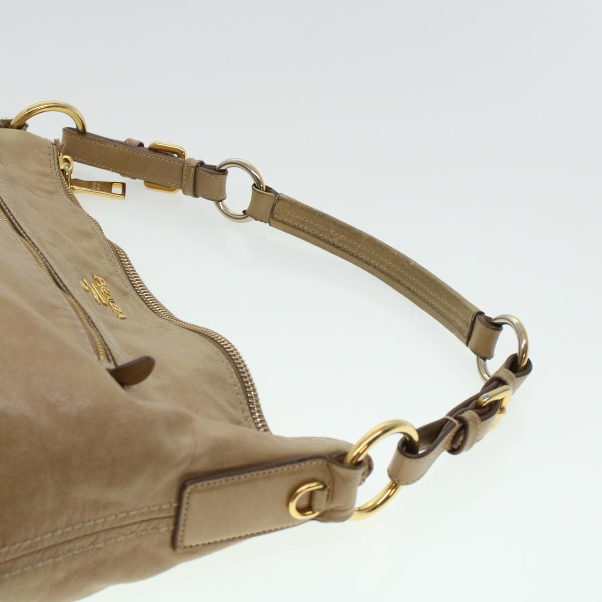 PRADA Shoulder Bag Leather Beige Auth 42190
