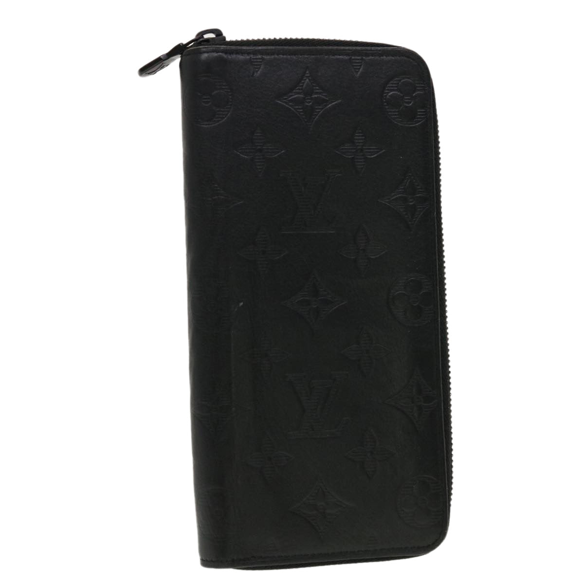 LOUIS VUITTON Monogram Shadow Zippy Wallet Vertical Black M62902 LV Auth 42243