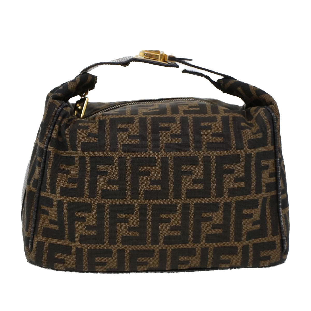 FENDI Zucca Canvas Hand Bag Black Brown Auth 42333