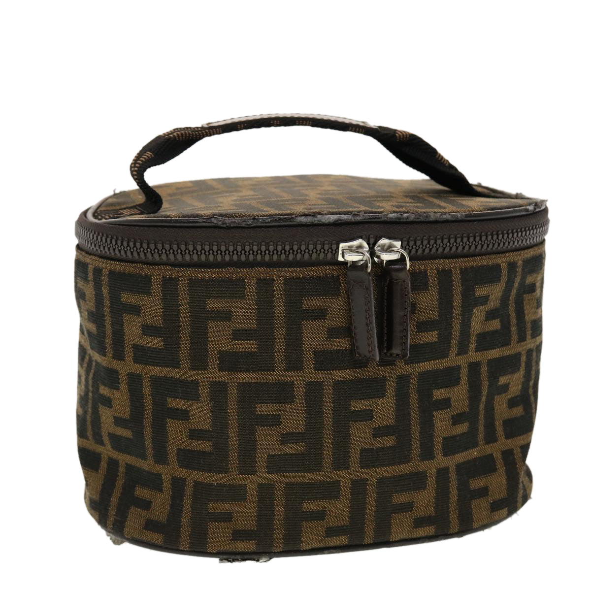 FENDI Zucca Canvas Vanity Cosmetic Pouch Black Brown Auth 42334