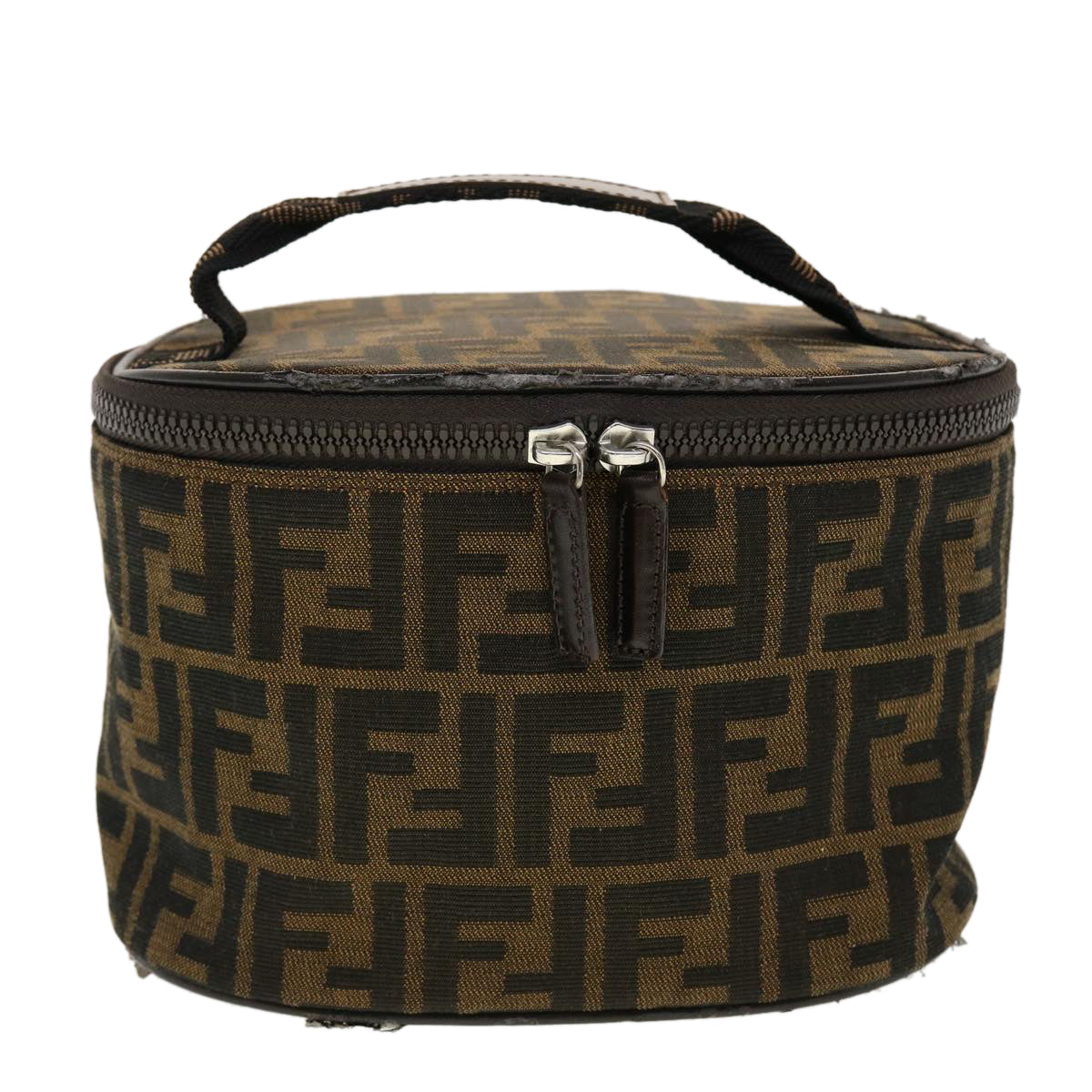 FENDI Zucca Canvas Vanity Cosmetic Pouch Black Brown Auth 42334