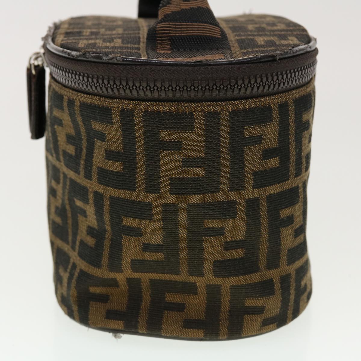 FENDI Zucca Canvas Vanity Cosmetic Pouch Black Brown Auth 42334