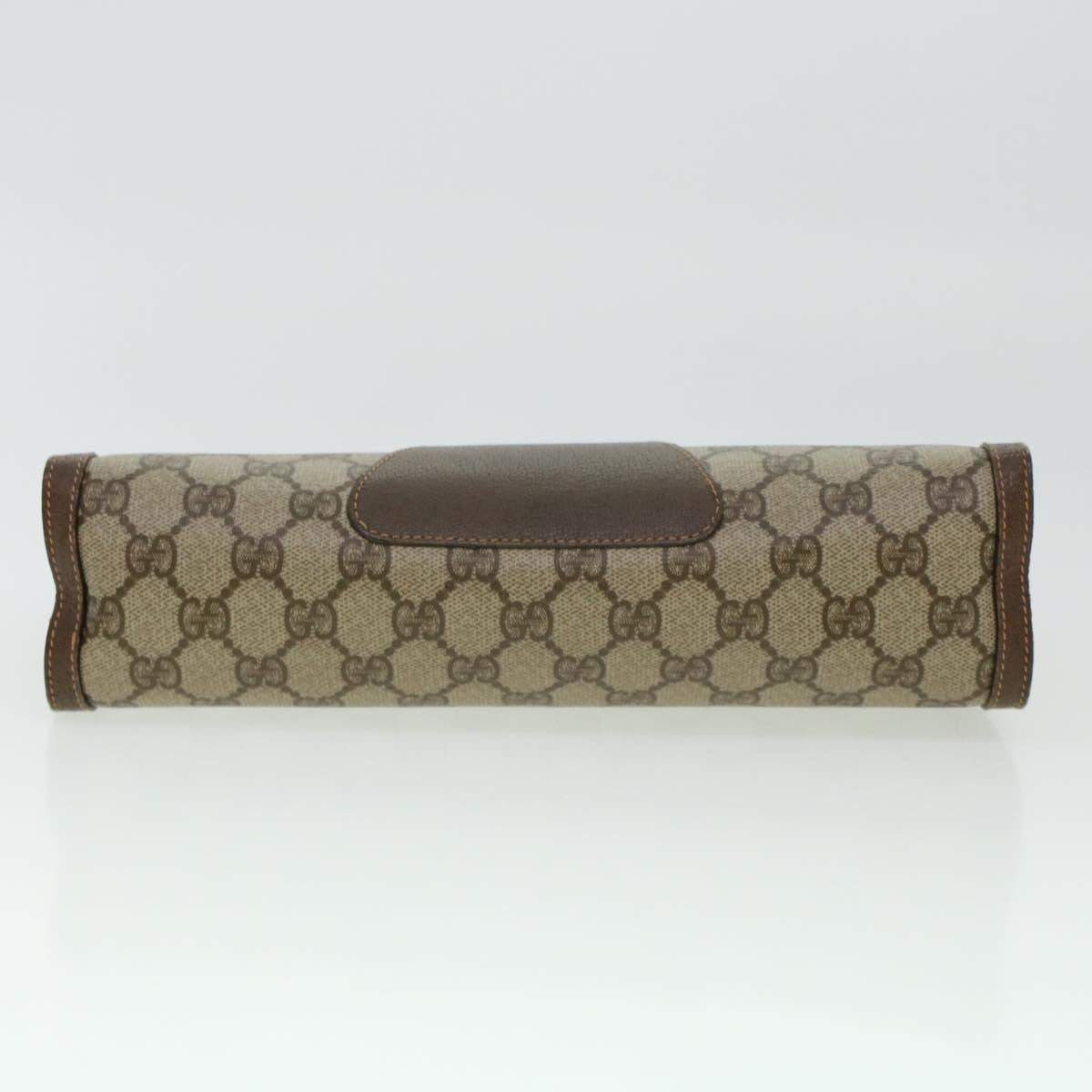 GUCCI GG Canvas Web Sherry Line Clutch Bag PVC Leather Beige Red Auth 42431