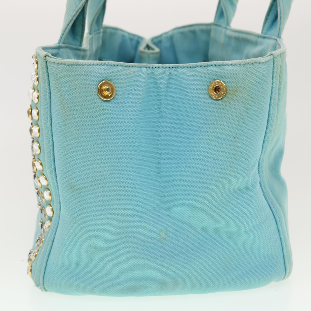 PRADA Bijoux Canapa Hand Bag Canvas 2way Light Blue Auth 42439