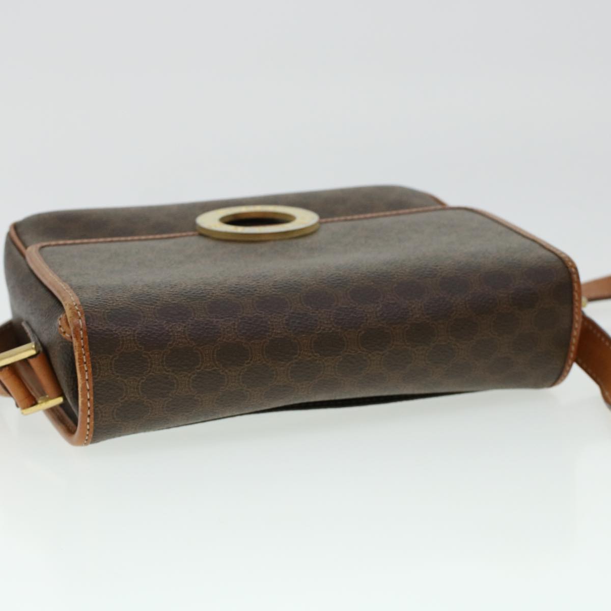 CELINE Macadam Canvas Shoulder Bag PVC Leather Brown Auth 42446