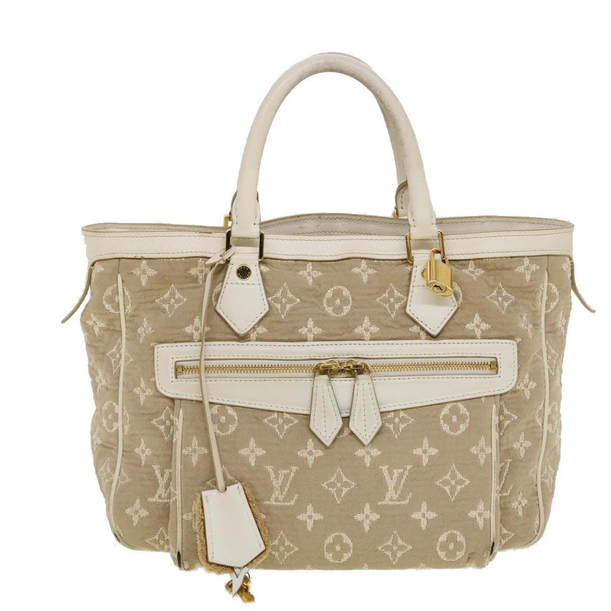 LOUIS VUITTON Monogram Sabbia Cabas MM Hand Bag Beige M93495 LV Auth 42529