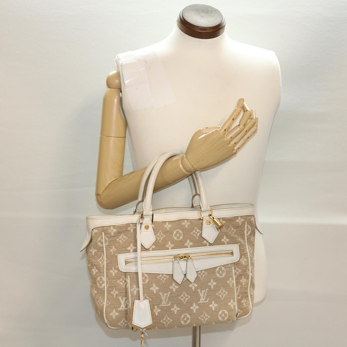 LOUIS VUITTON Monogram Sabbia Cabas MM Hand Bag Beige M93495 LV Auth 42529