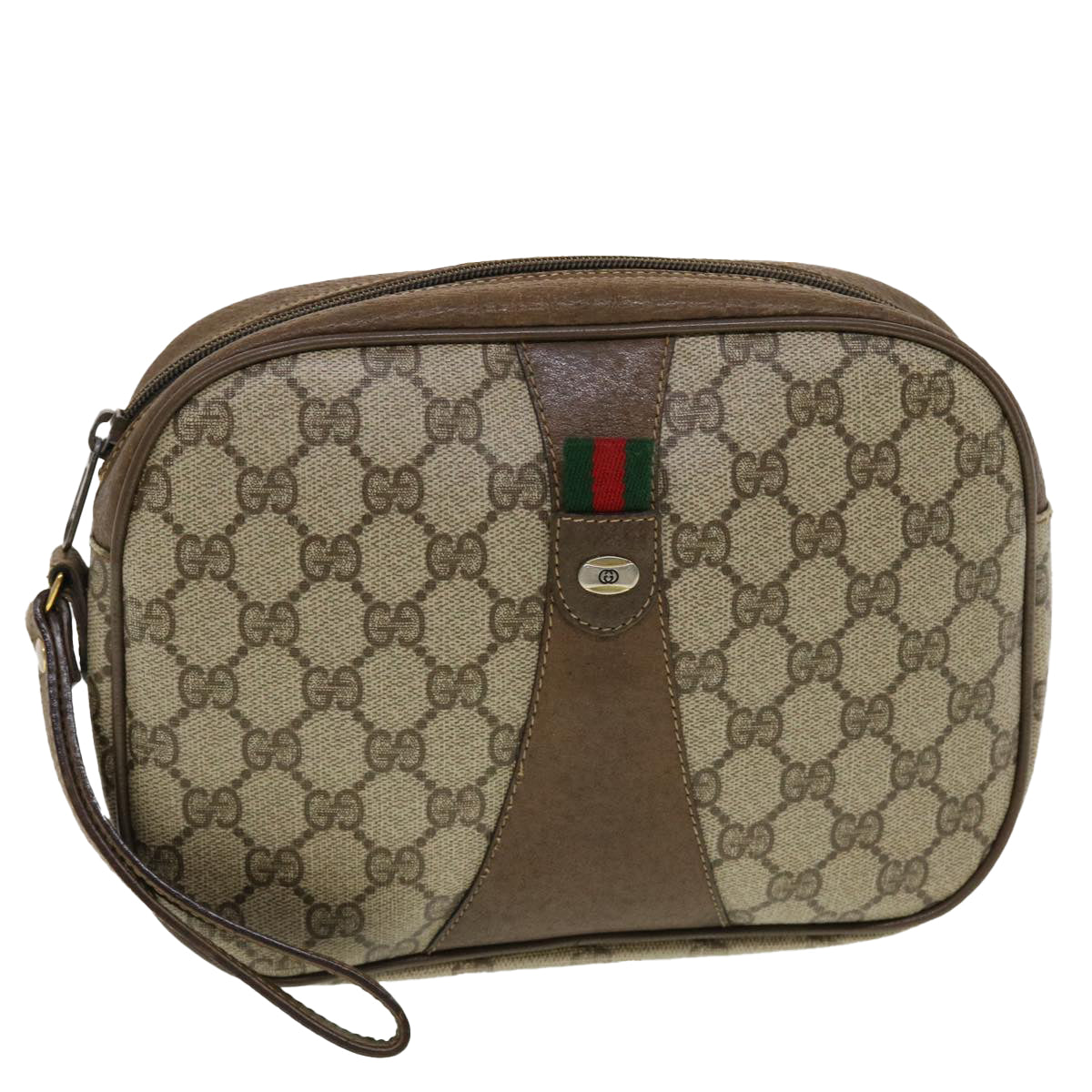 GUCCI GG Canvas Web Sherry Line Clutch Bag Beige Red Green 8901034 Auth 42585