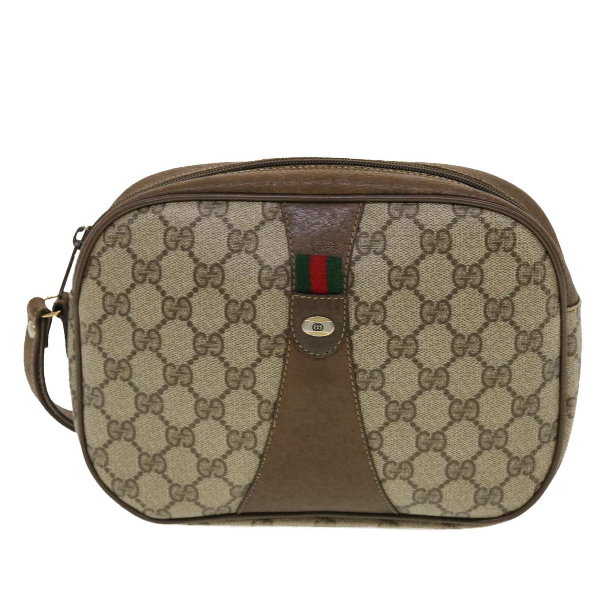 GUCCI GG Canvas Web Sherry Line Clutch Bag Beige Red Green 8901034 Auth 42585