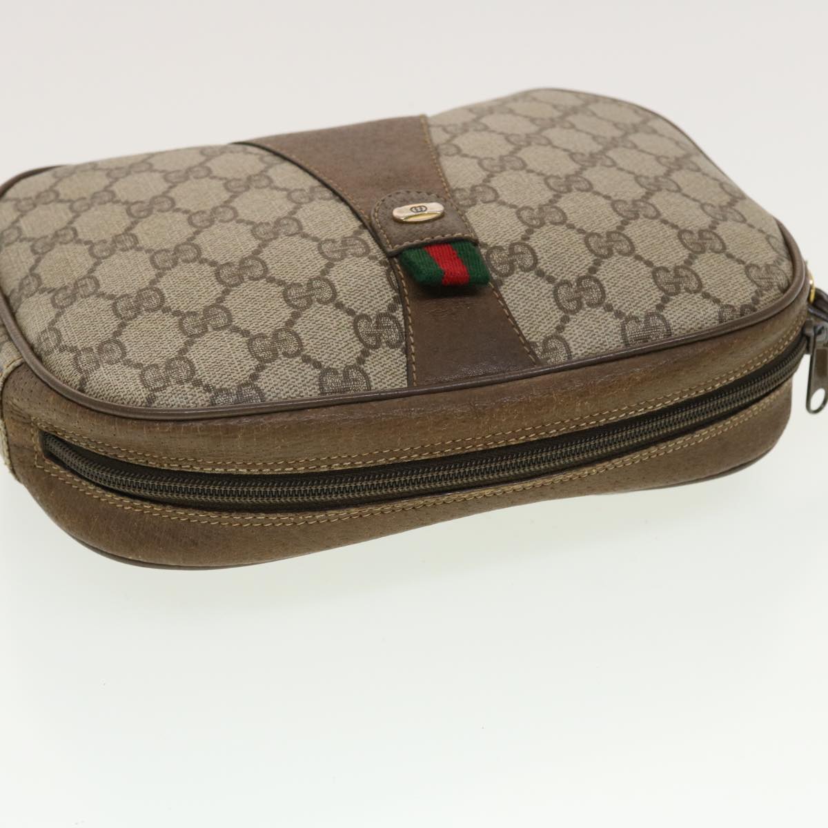 GUCCI GG Canvas Web Sherry Line Clutch Bag Beige Red Green 8901034 Auth 42585