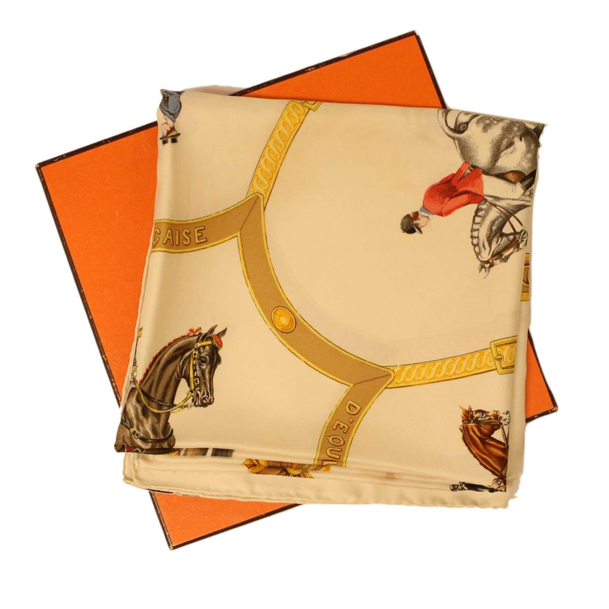 HERMES Carre 90 Le general L'Hotte Scarf Silk White Auth 42697