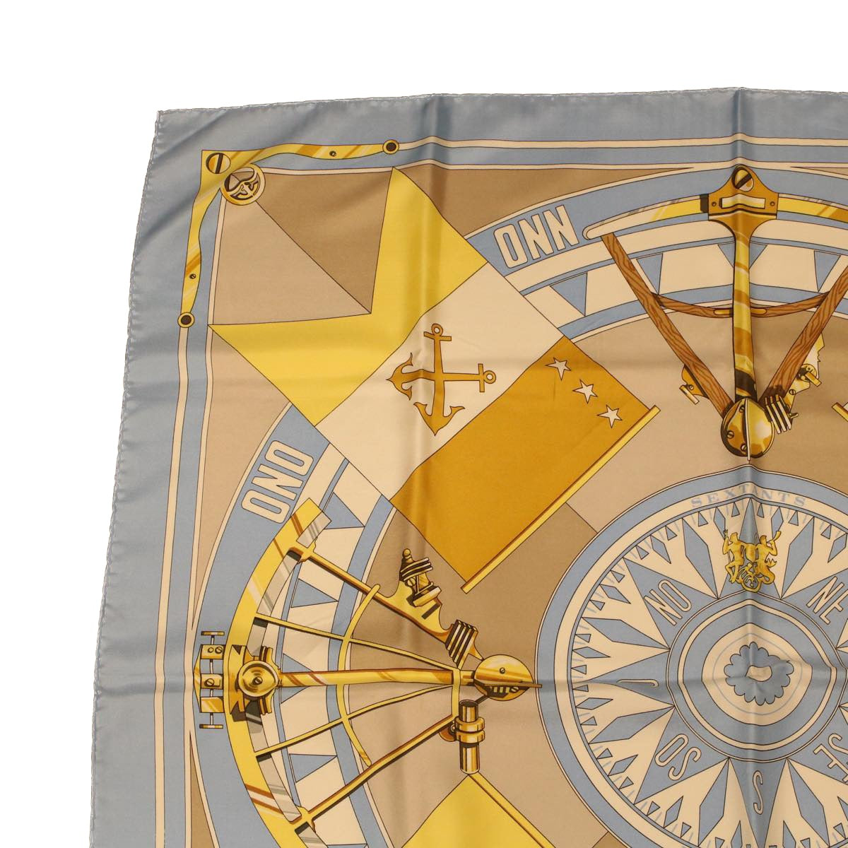 HERMES Carre 90 SEXTANTS Scarf Silk Light Blue Yellow Auth 42700