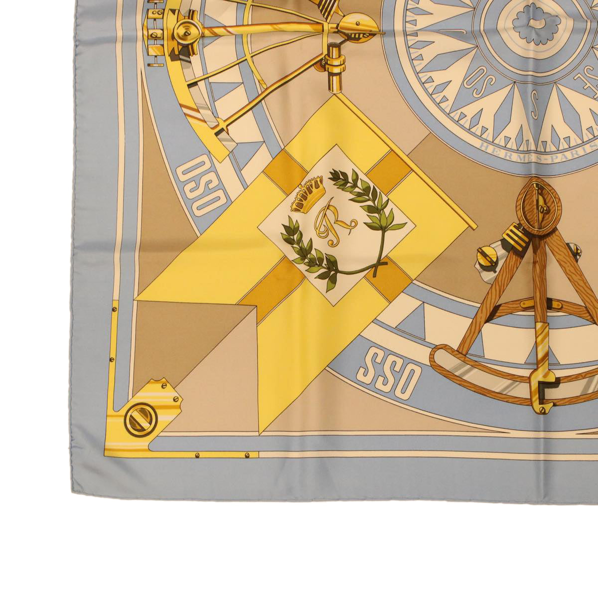 HERMES Carre 90 SEXTANTS Scarf Silk Light Blue Yellow Auth 42700