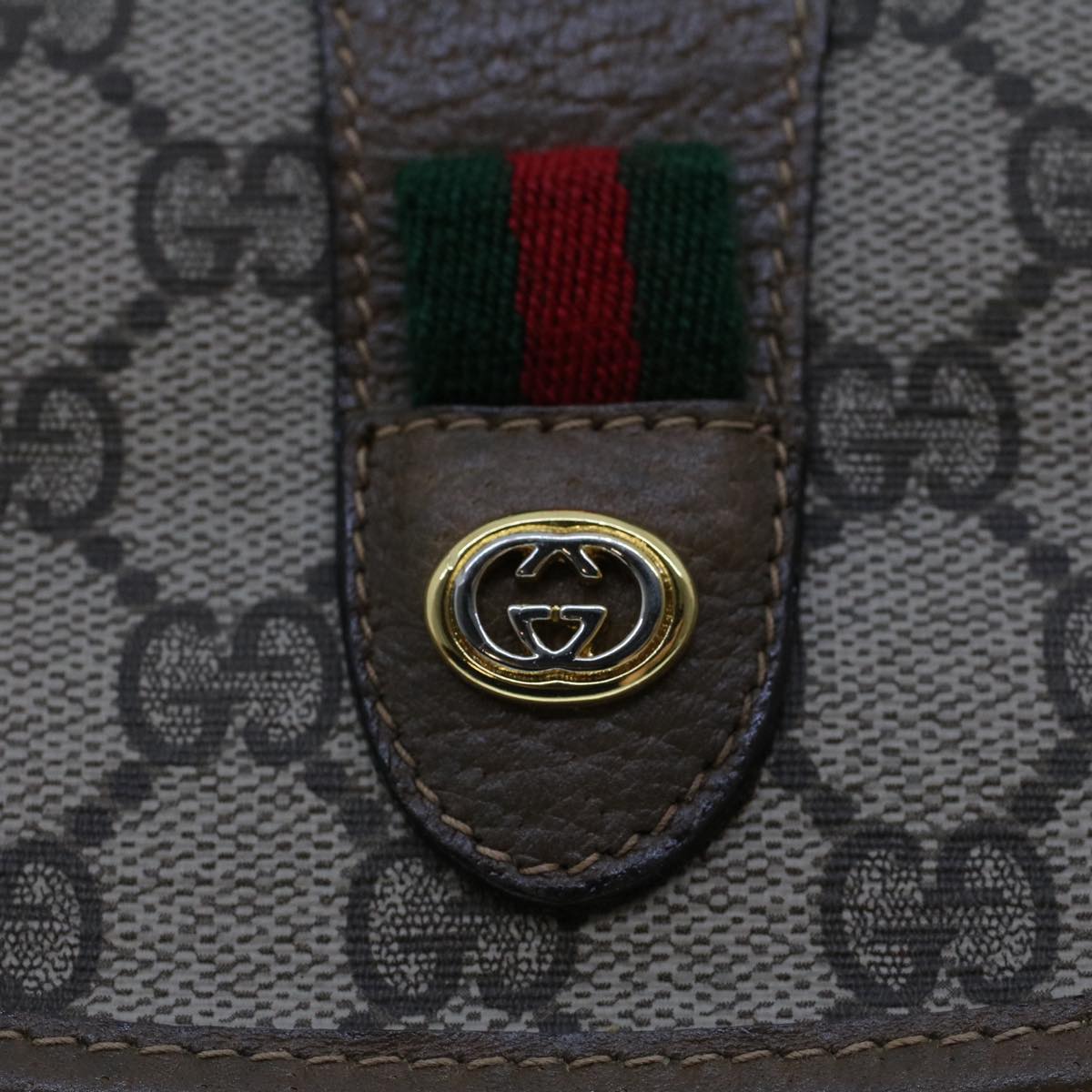 GUCCI GG Canvas Web Sherry Line Clutch Bag PVC Leather Beige Red Green 42716