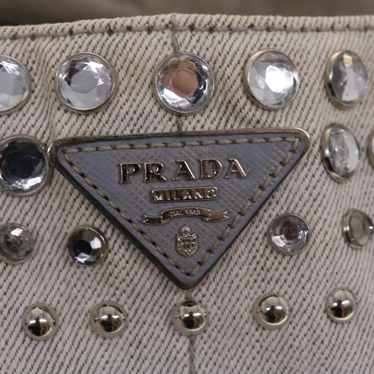 PRADA Bijoux Canapa Hand Bag Denim Gray Auth 42729