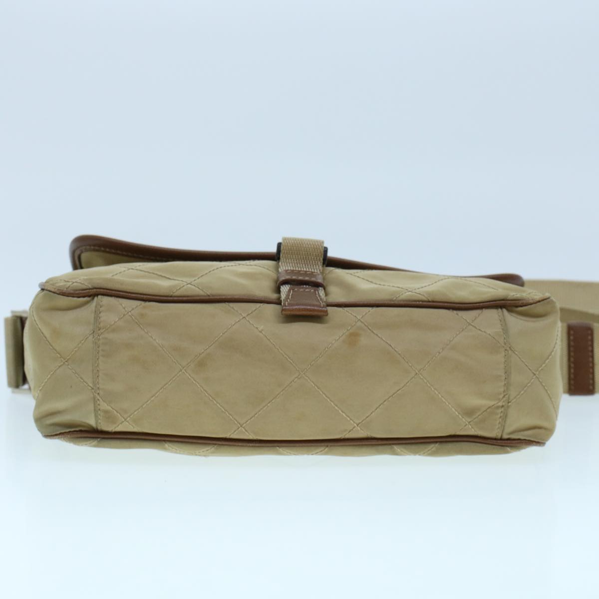 PRADA Quilted Shoulder Bag Nylon Beige Auth 42742