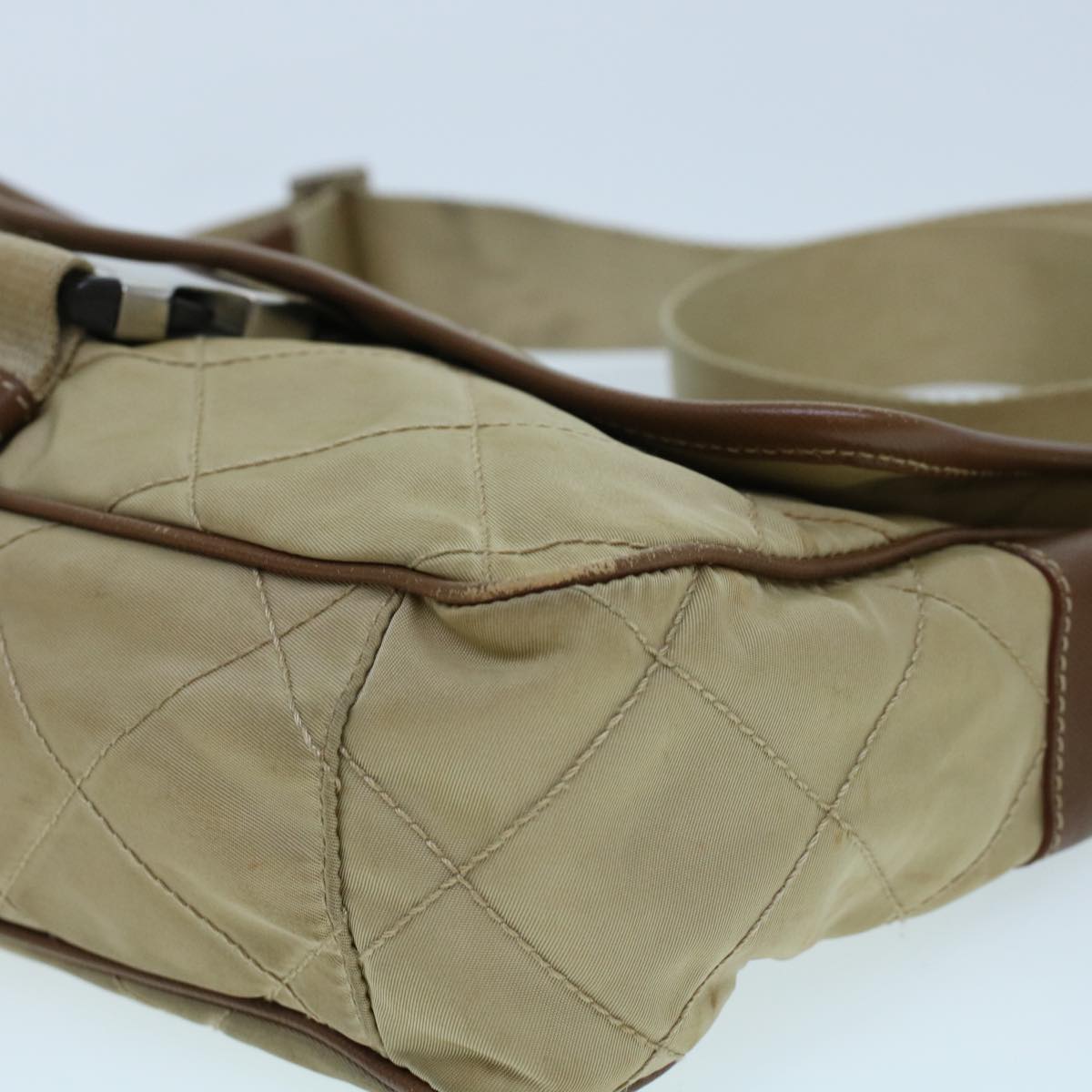 PRADA Quilted Shoulder Bag Nylon Beige Auth 42742